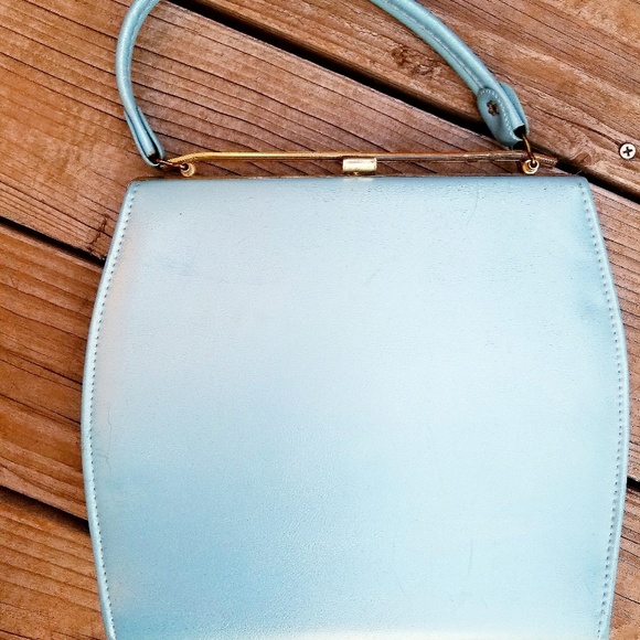 Vintage Handbags - Vintage Pearlized Sky Blue Larger Kelly Handbag
